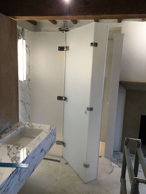 Bespoke frosted glass shower enclosure in Dunstable luxury bathroom